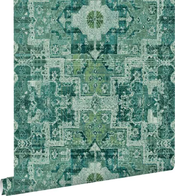 Zdjęcie produktu dla ESTAhome Tapeta orientalny dywan kilim szmaragdowej zieleni 53 cm x 10.05 m