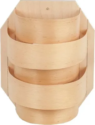 A wooden wall-mounted light fixture with three curved shelves.