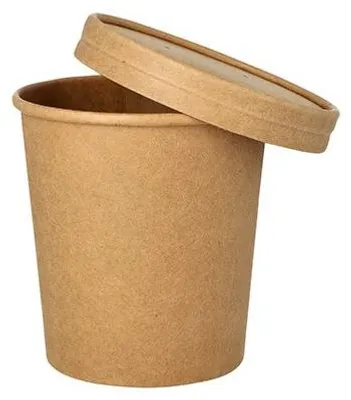 Produktbild von 500 Suppenbecher + Deckel, Pappe rund 470 ml Ø 9,8 cm · 10 cm braun