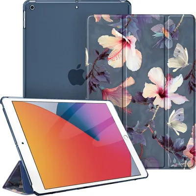 Produktbild von Fintie Hülle für iPad 10.2 Zoll (9. / 8. / 7. Generation, Modell 2021/2020/ 2019) - Ultradünn Schutzhülle mit transparenter Rückseite Abdeckung Cover mit Auto Schlaf/Wach, Blühender Hibiskus