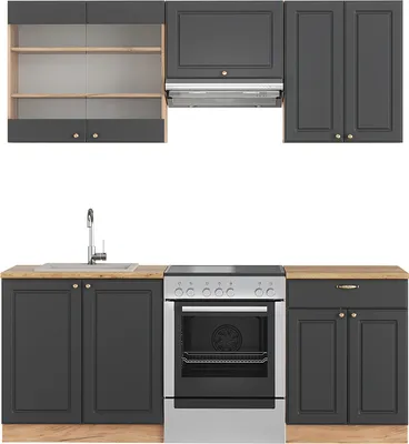 Immagine prodotto di Cucina componibile Vicco Fame-Line Antracite Country House/oro Kraft Oak 200 cm senza piano di lavoro, Model 38681