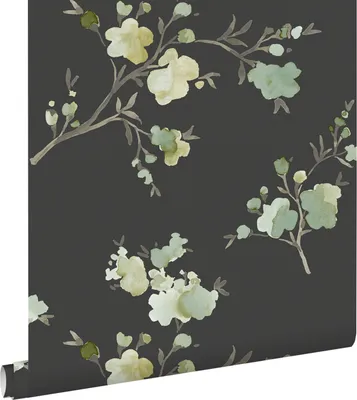 Immagine prodotto di ESTAhome carta da parati fiori di ciliegio verde, giallo ocra e nero 53 cm x 10.05 m