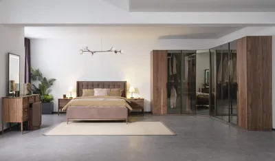 Immagine prodotto di Camera da letto armadio in vetro comodino cassettiera sgabello set completo 6 pezzi legno