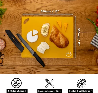 Zdjęcie produktu dla Zestaw desek do krojenia – 4-częściowy – Deski do krojenia z tworzywa sztucznego w różnych rozmiarach – Elastyczna mata do krojenia – Kolorowy zestaw desek do krojenia, nadający się do mycia w zmywarce