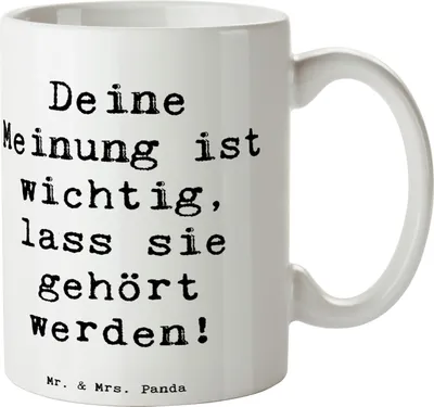 Produktbild von Mr. & Mrs. Panda Becher Spruch Mutig zu seinen Meinungen stehen - Weiß - Geschenk, für Mutmacher, Inspiration, Trost, statement tasse, Ermutigung, Mut, Selbstbewusstsein