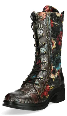Produktbild von Laura Vita Damen Stiefel florale Muster und Prägungen Profilsohle KALINEO 27, Größe:40 EU, Farbe:Schwarz