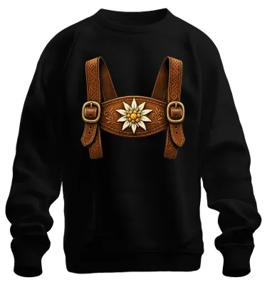 Immagine prodotto di Pantaloni tradizionali in pelle, motivo "Edelweiß", costume per l'Oktoberfest, Baviera, felpa, maglione, nero, taglia XL