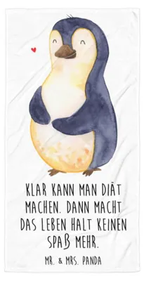 Produktbild von Mr. & Mrs. Panda Handtuch Pinguin Diät - Weiß - Geschenk, Badehandtuch, Duschtuch, Abnehmen, Gewicht, Strandtuch, Saugstarkes, Duschhandtuch, Bierbauch