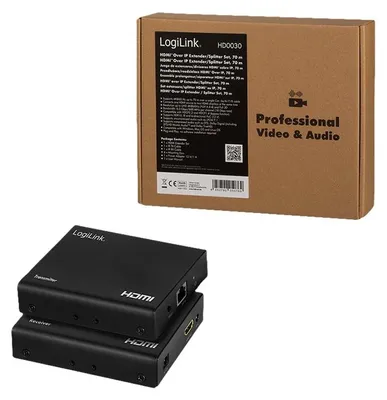 Zdjęcie produktu dla LogiLink HD0030, Nadajnik i odbiornik AV, 70 m, Przewodowa, Kompatybilność 3D, Czarny