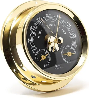 Produktbild von Maritiem 125 mm barometer mit schwarzer Ziffernplatte und Messinggehäuse