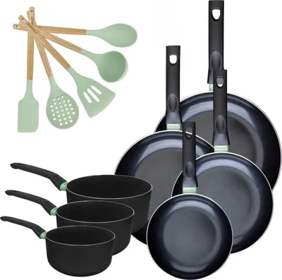 Image de Batterie de cuisine de 4 poêles 20/24/28/30 cm, 3 casseroles 16/18/20 cm et 5 ustensiles Fackelmann Brandao