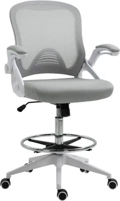 Produktbild von Bürostuhl Ergonomisch mit Fußstütze und Klapparmen - Grau/Weiß