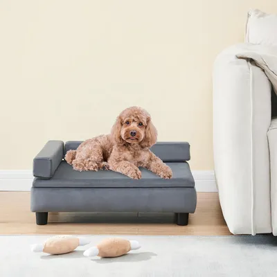 Produktbild von Hundesofa 'Salkonssad' Haustierbett mit Staufach 60 x 45 x 24 cm Samt Grau