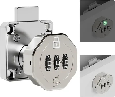 Produktbild von 3-stelliges Zahlenschloss Möbelschloss für Aktenschränke, Tresore, Schreibtischschubladen,Größe für 16-20mm Türstärke, Farbe: Silber