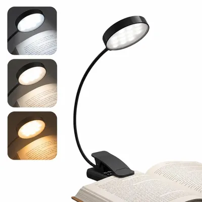 Produktbild von Leselampe Buch Klemme Aufladbar 3 Farbtemperatur Dimmbar Buchlampe Flexibel Leselicht Tragbar Klemmlampe Klemmleuchte, Schwarz