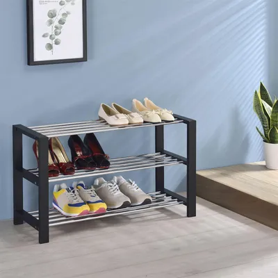 Produktbild von Schuhregal ARINA Schuhablage Schuhständer Schuhschrank Schuhbank 3 Böden in schwarz