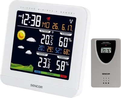 Image de Station Météo Sans Fil Sencor SWS 5600, Capteur Inclus, Température Intérieure/Extérieure, Humidité, Prévisions Météo, Ecran LCD Couleur