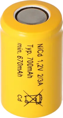 Produktbild von 2/3 A Cadnica NICD Akku Flat Top ohne Lötfahne, 1,2 Volt 700mAh