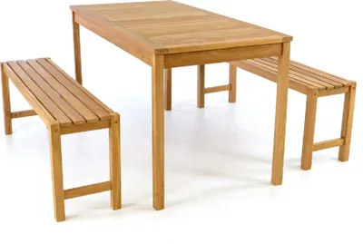 Produktbild von VCM 3-tlg. Gartenmöbelset | Sitzgruppe natur | Garten-Set | Gartentisch mit Bank 135 cm