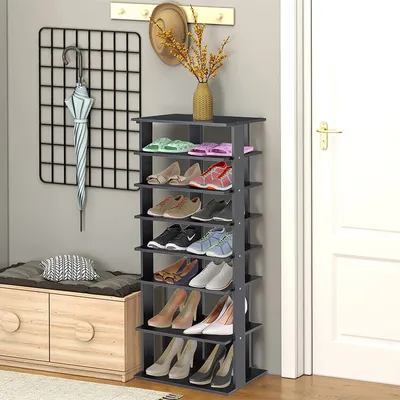 Obrázok produktu pre COSTWAY 7-stupňový stojan na topánky, moderný úložný priestor na topánky s rôznymi výškami políc a stabilnou štvorcovou základňou, priestorovo úsporný drevený stojan na topánky pre vstupnú chodbu Obývacia izba