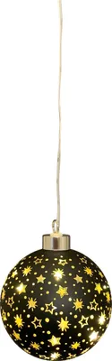 Produktbild von LED Hängekugel mit Timer Ø10cm schwarz/gold Sterne Weihnachtsdekoration Glaskugel Deko