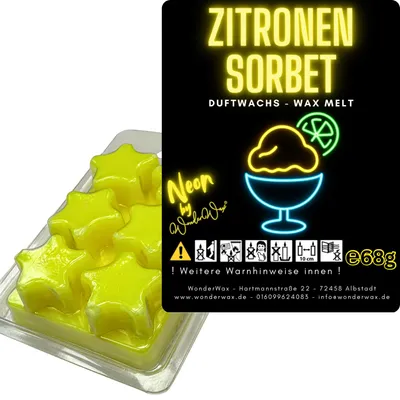Produktbild von WonderWax Neon Duftwachs Wax Melts für Duftlampe, 6 Sterne Duftmelt Wachsmelt Sojawachs Neon Sterne für Raumdüfte, Wachs Duftöl Indoor Herbst Melts für Aromalampe Zitronensorbet