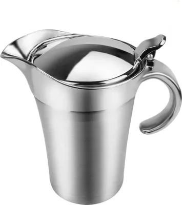 Produktbild von 750 ml Edelstahl Thermo Sauciere mit Klappdeckel, Doppelt Isoliert Soßenkanne/Saucenkrug/Thermosoße Topf für Abendessen Partys