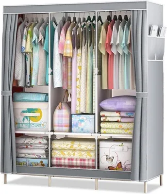 Produktbild von Famanu Faltbarer Kleiderschrank mit Kleiderstange und Regalen - Tragbare Aufbewahrungslösung für Schlafzimmer und mehr (125x45x168cm)