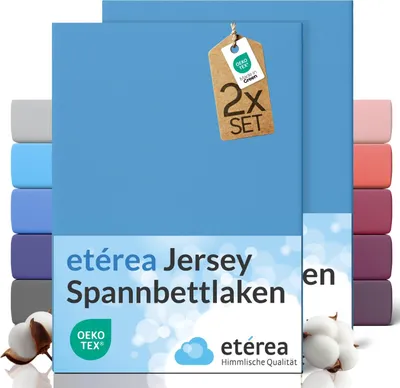 Produktbild von etérea Spannbettlaken Jersey 2 Stück - 80x160 cm - Bettlaken - 100 % Baumwolle - Hellblau