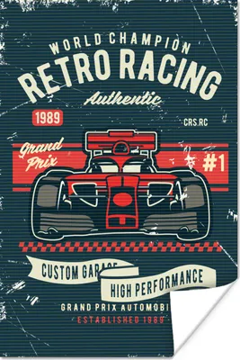 Produktbild von MuchoWow® Poster Rennwagen - Rennstrecke - Vintage - Zeichnung 120x180 cm - Kunstposter