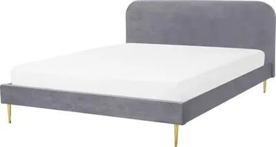 Zdjęcie produktu dla BELIANI Łóżko szare tapicerowane welurem 160 x 200 cm minimalistyczny wygląd złote nóżki ze stelażem i zagłówkiem