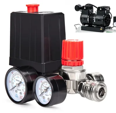 Image de Interrupteur de pression pour compresseur, 220 V, régulateur de pression avec manomètre, 120 psi