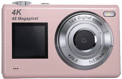 Obrázok produktu pre Digitálna 4K kamera na vlogovanie so snímačom 48 MP, 32 GB SD kartou, 16-násobným zoomom, stabilizáciou obrazu, kompaktná fotoaparát, ideálny model pre začiatočníkov a mládež – ružová
