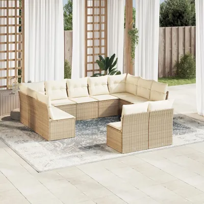 Produktbild von 11-tlg. Garten-Sofagarnitur mit Kissen Beige Poly Rattan 3250187