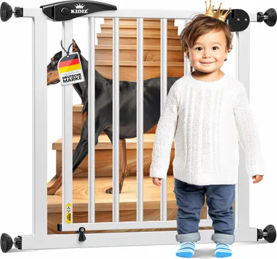 Produktbild von KIDIZ® Schutzgitter für Treppen | Tür, Auto Close Kindertreppengitter ohne Bohren | 90° Stop, Absperr Türschutzgitter, schwenkbare Trennwand, Treppenschutzgitter, Klemmen