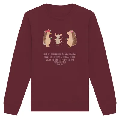 Produktbild von Mr. & Mrs. Panda Baumwoll Pullover Igel Seilhüpfen Größe L - Burgundy - Geschenk, Kindergarten, Seilspringen, Rundhals, Kinder, Sweatshirt, Lustige Sprüche, Sweater, Maus