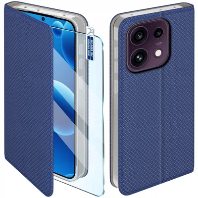 Produktbild von Klapphülle für Oppo Reno 16 F | 16 Fs 5G – verschließbare, dunkelblaue Hülle mit Glas