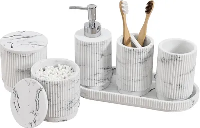 Immagine prodotto di Accessori da bagno a set di 6 pezzi, in resina, a righe, per il bagno