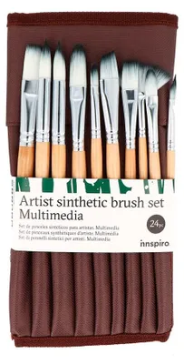 Künstlerpinsel-Set, 24 synthetische Pinsel mit Etui