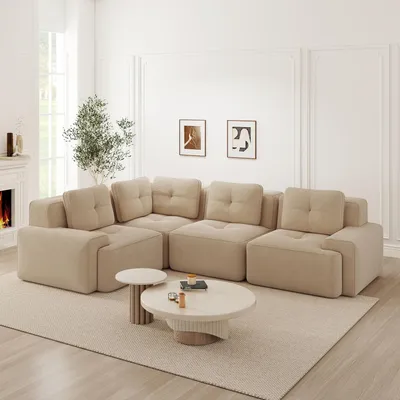 Produktbild von Modulares rahmenloses Cordsofa für Wohnzimmer & Büro, bequemes Tiefsitz-Polstersofa, rutschfest & ohne Montage