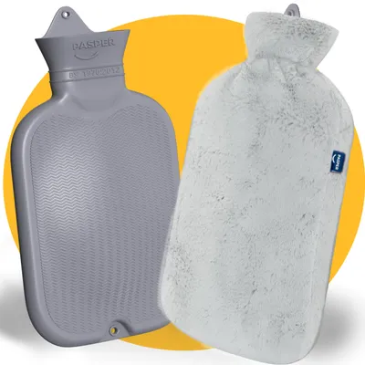 Produktbild von Pasper XXL Wärmflasche 3,5 L mit weichem Bezug Grau – Nahtlos & Sicher – Große Wärmeflasche für Kinder & Erwachsene – Perfektes Geschenk im Winter