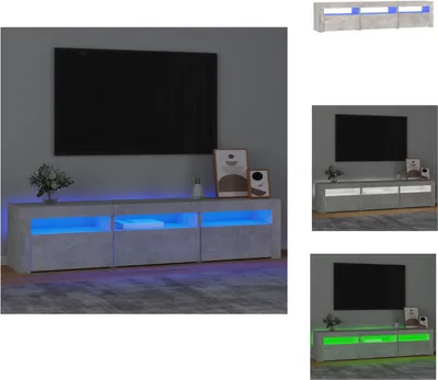 Image de vidaXL Armoire TV avec lampes LED gris béton 180x35x40 cm - Meuble TV