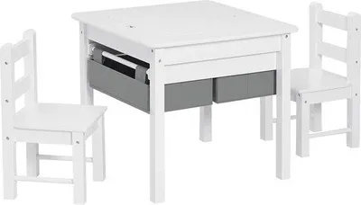 Image de Ensemble de mobilier pour enfants avec table et 2 chaises - MDF - Blanc