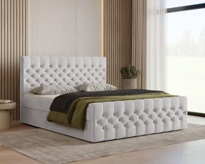 Produktbild von Chesterfield Boxspringbett, Kontinentalbett aus Samt, Polsterbett, dekorativem Kopfteil Doppelbett mit Bonell-Matratze, Topper und Bettkasten (gepolstertes Kopfteil, Boxspring) -Boxspringbett 12 140x200 – Silber (Trinity 32)