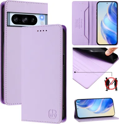 Produktbild von Lederhülle für Google Pixel 8 Pro Hülle Flip Brieftasche Kartenfächern Ständer Schutzhülle Violett