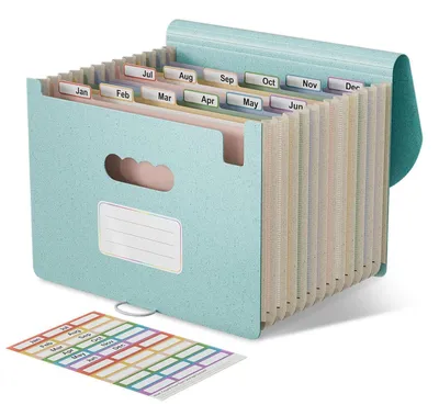 Image de Classeur de documents A4, 12 compartiments, en paille, couleur bleu ciel