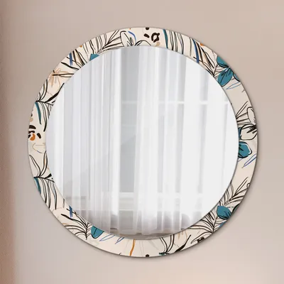Produktbild von Ø90cm Modern Spiegel - Wandspiegel Wandmontage- Schlafzimmer - Blumen mit Dschungel Muster