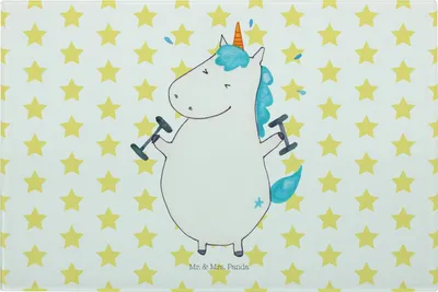 Produktbild von Mr. & Mrs. Panda Schneidebrett Aus Glas Einhorn Fitness - Weiß - Geschenk, Schneideplatte, Fitnessstudio, Sport, Unicorn, Pumpen, schneidunterlage, Gym, schneidbrett