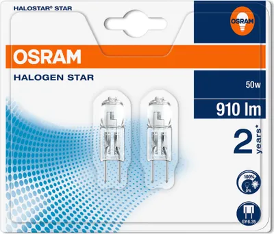 Obrázok produktu pre OSRAM HOMELIGHTING HV halogen EEC: G (A - G) GY6.35 12 mm 12 V 50 W Warm white Pin base dimmable 2 pc(s)