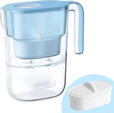 Produktbild von Waterdrop Elfin Wasserfilter Kanne mit 3-Monats-Filter, 2,5 l, Filter zur Reduzierung von Kalk, Chlor, Blei, Kupfer im Wasser, Blau (Ersatzfilter: WD-PF-01A Plus)
